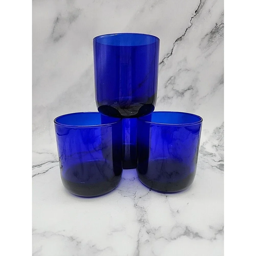 Vintage Libbey Metropolitan Cobalt Blue Round Bottom Old Fashioned Glasses 4